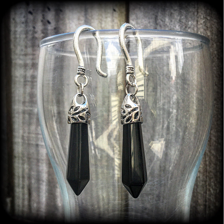 Black obsidian earrings-Gemstone earrings