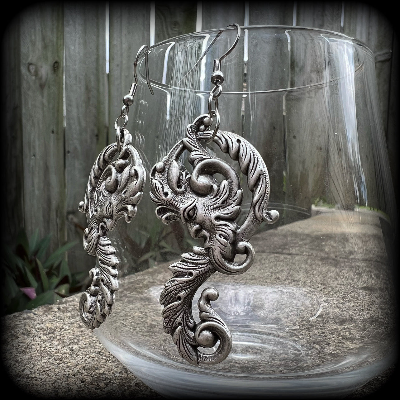 Baroque Green man earrings-Greenman earrings