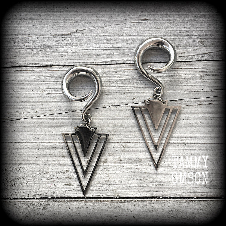 Geometric triangle gauged earrings