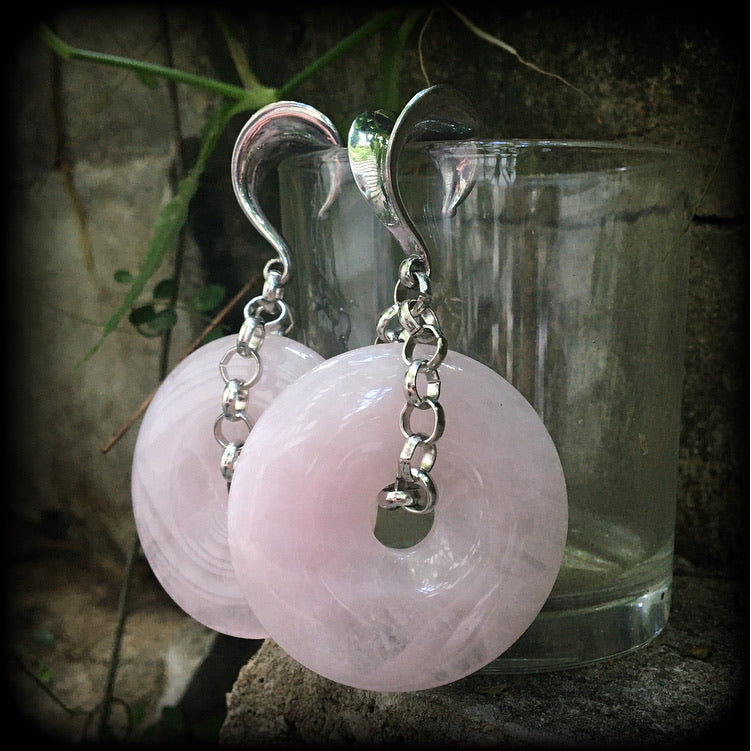 Rose quartz ear weights-Gauged earrings