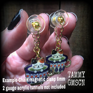 Cat earrings-Folk art teapot earrings