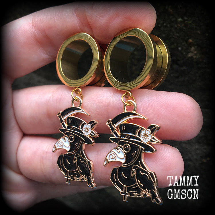 Plague doctor tunnel earrings