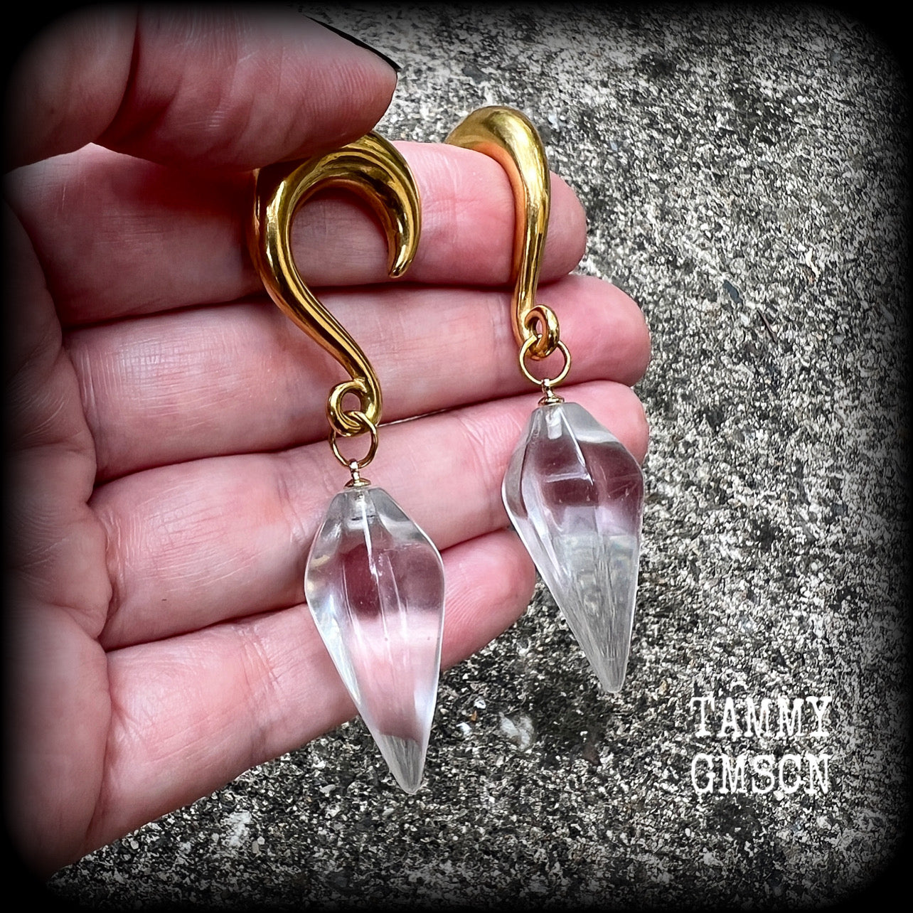 Clear quartz faceted gauged earrings