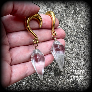 Clear quartz faceted gauged earrings