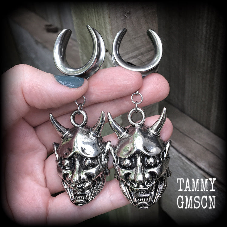 Hannya mask gauged earrings