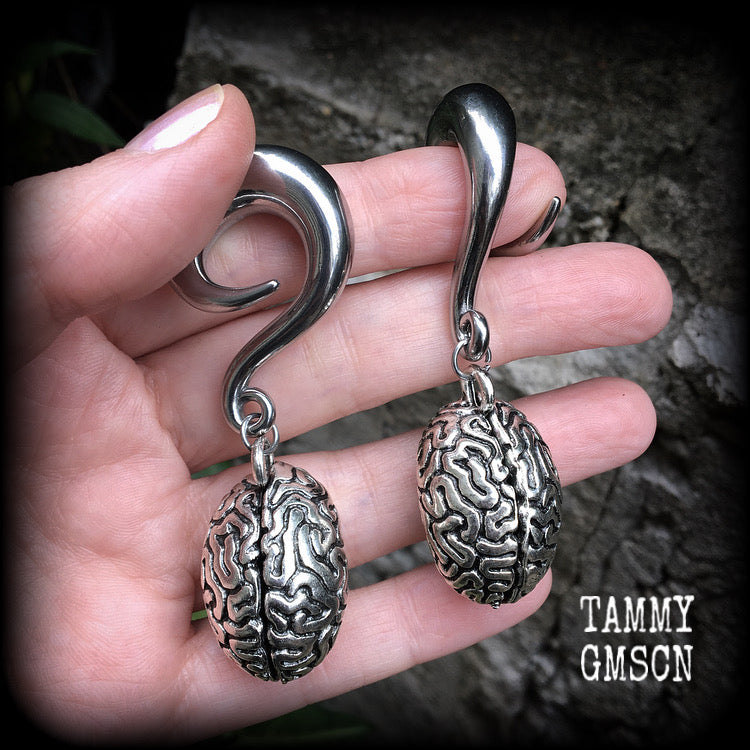 Zombie jewelry Brains gauged earrings Brains ear hangers 00 gauge ear weights Horror punk earrings Horror punk jewelry Zombie earrings Halloween earrings 4mm 6mm 8mm 10mm 12mm 14mm 16mm 19mm 22mm 25mm 28mm 30mm Stretched ears Stretched lobes Gauged earrings Gauges