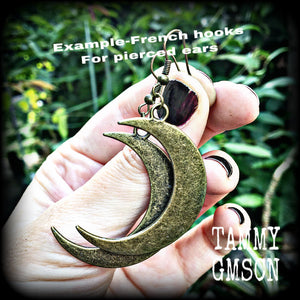 Antique bronze crescent moon earrings