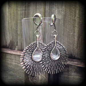 Antique silver Ishtar gauged earrings-Starburst ear weights