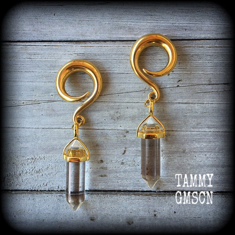 Clear quartz gauged earrings