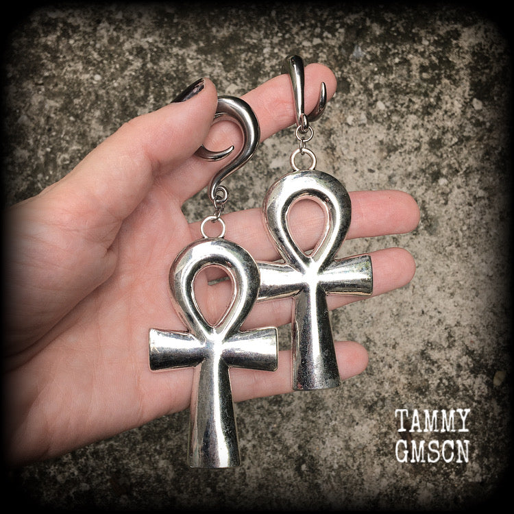 Ankh gauged earrings-Ear hangers
