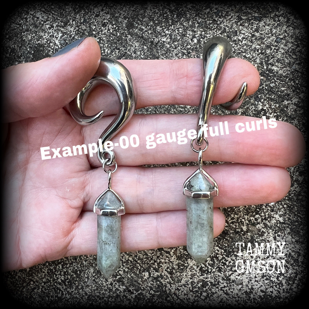 Labradorite gauged earrings-Hanging gauges