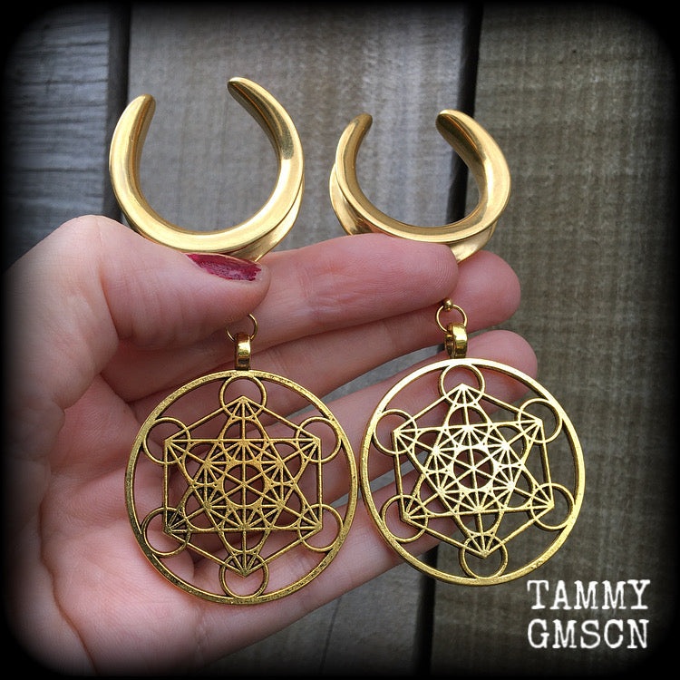 Metatrons cube gauged earrings-Geometric gauges