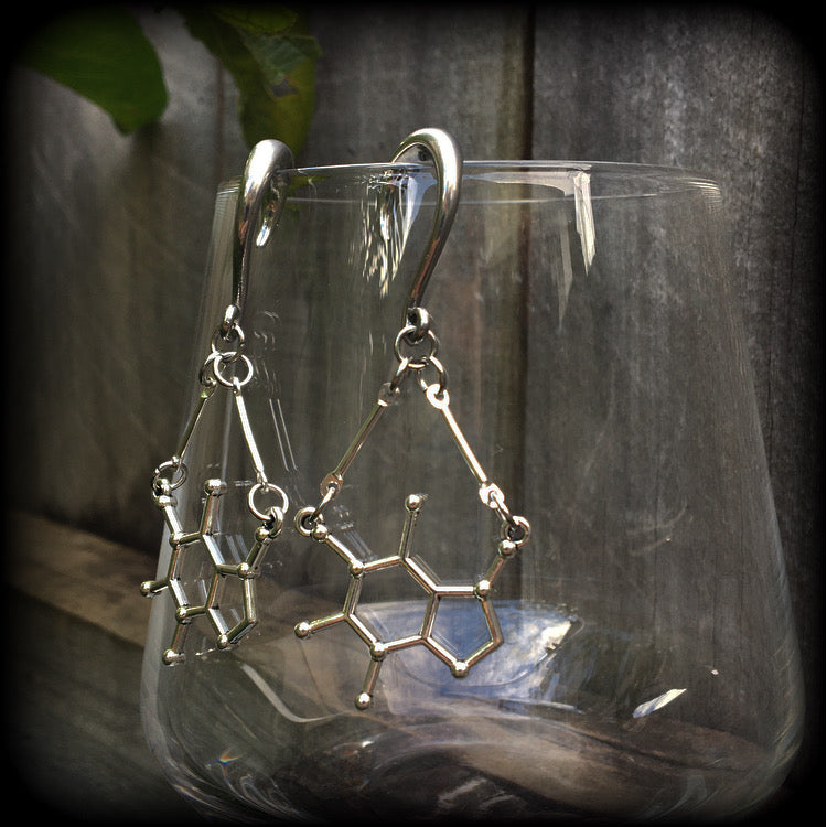 Caffeine molecule gauged earrings