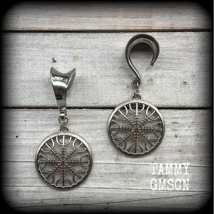 Rune compass gauged earrings