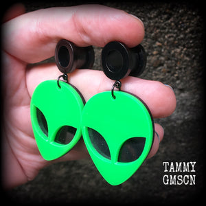 Alien earrings-Alien face tunnel earrings