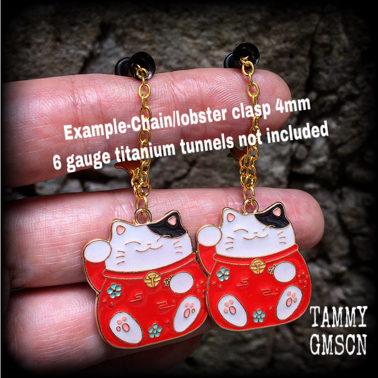 Maneki Neko earrings-Japanese cat tunnel dangles