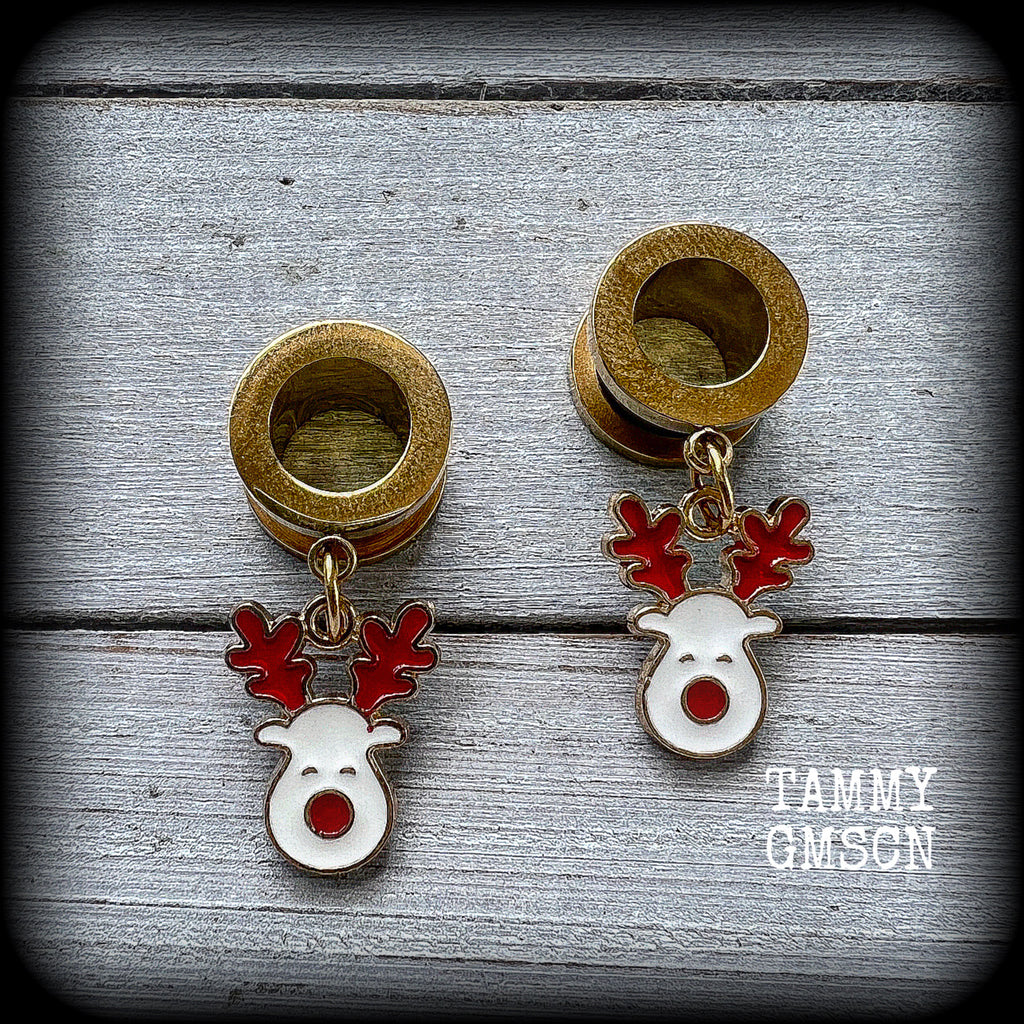 Reindeer earrings-Christmas tunnel earrings