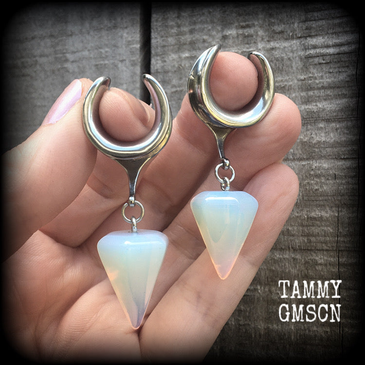 Opalite gauged earrings Moonstone body jewelry Body jewellery Gemstone ear weights Ear gauges Tunnels Plugs Gauged earrings 