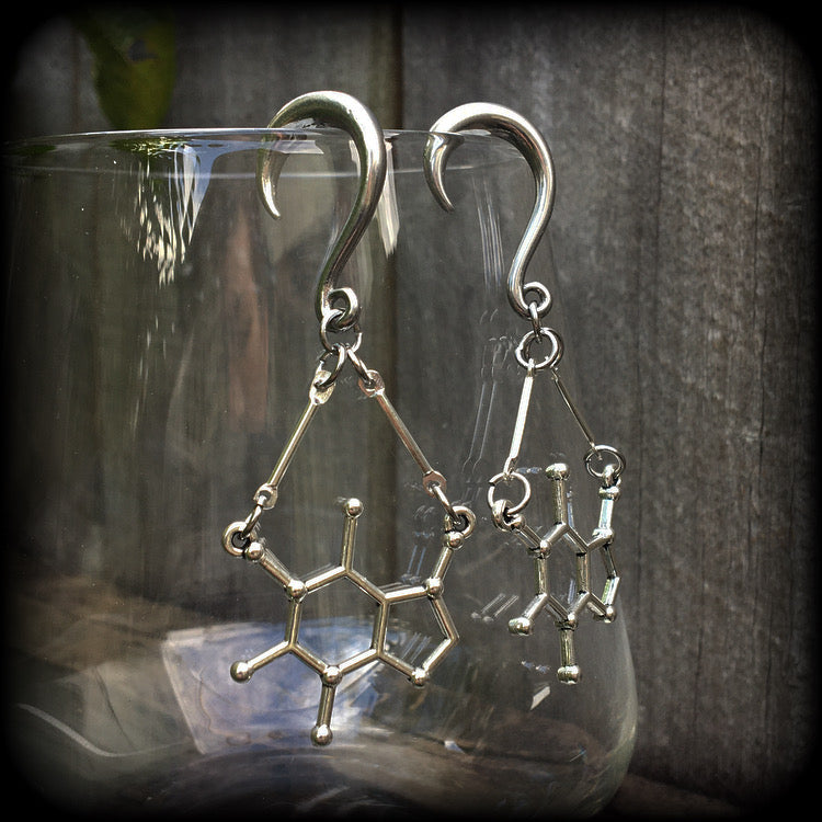 Caffeine molecule gauged earrings