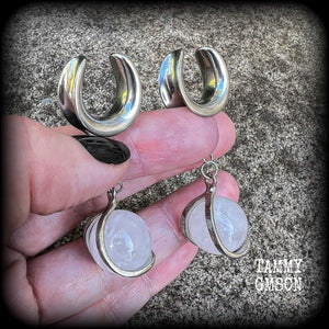 Clear quartz sphere gauged earrings