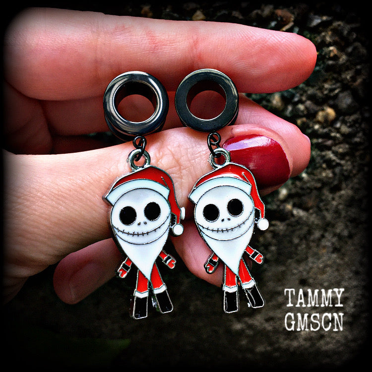 Jack Skellington earrings-Christmas tunnel earrings