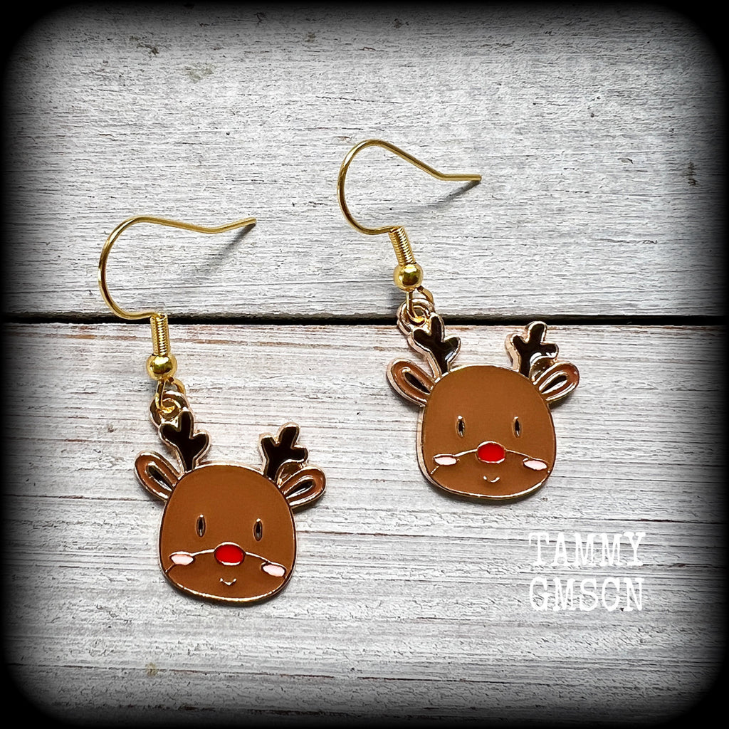 Reindeer earrings Christmas earrings Ear gauges Ear hangers Snowman Gingerbread Stretched lobes Gauged ears Reindeer ear hangers Body jewelry Christmas jewelry Xmas earrings Winter soltice Yuletide Stocking stuffers Secret santa Kriss kringle 