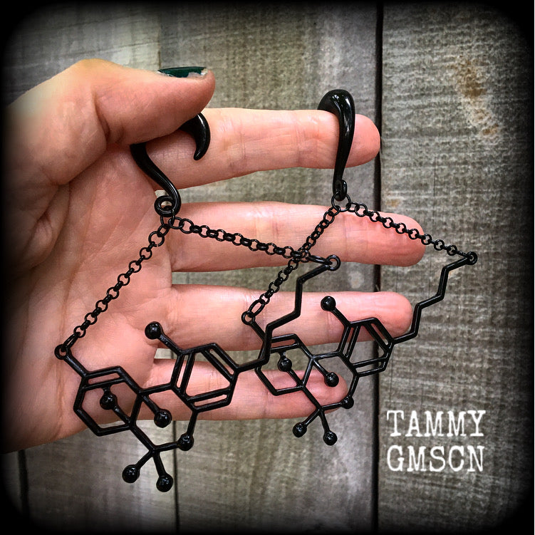 THC molecule gauged earrings