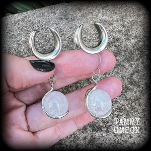 Clear quartz sphere gauged earrings