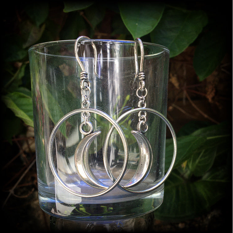 Crescent moon hoop earrings-Ear hangers