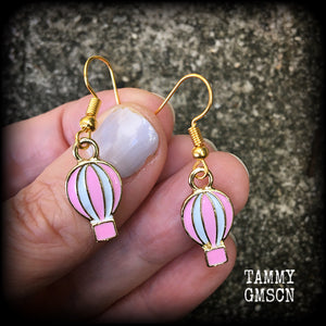 Pink and white hot air balloon earrings