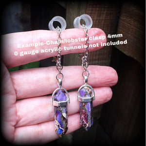 Purple ocean jasper earrings-Tunnel earrings