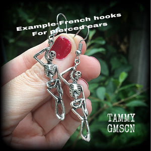 Hanged man Skeleton earrings-Spooky cute halloween earrings