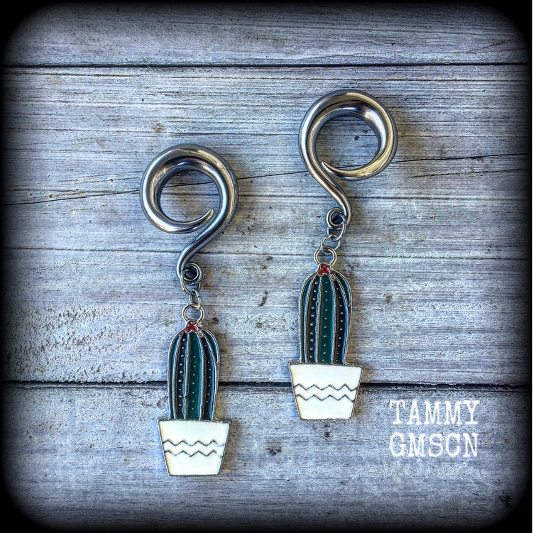 Cactus gauged earrings-Cactus earrings