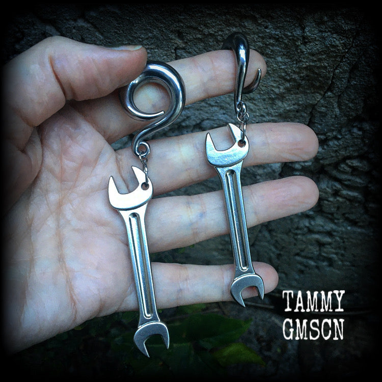 Spanner gauged earrings-Tool earrings