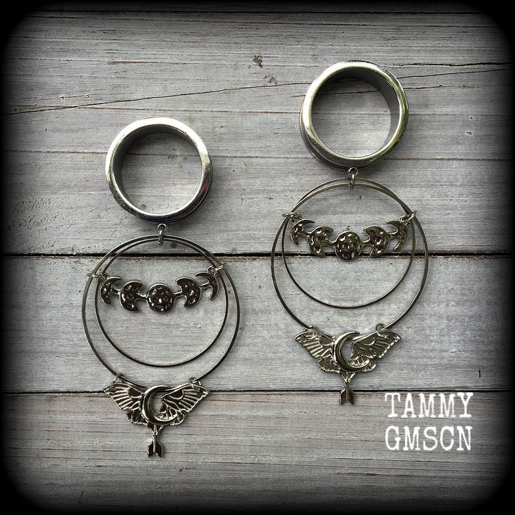 Lunar moth and moon phase tunnel dangles