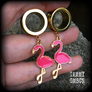 Pink flamingo tunnel earrings