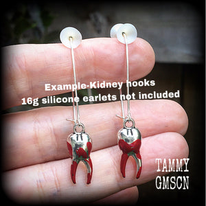 Bloodied tooth earrings-Halloween teeth earrings