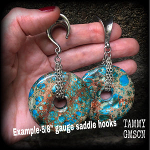 Turquoise ocean jasper ear weights-Gauged earrings