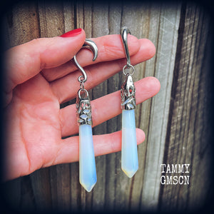 Opalite gemstone gauged earrings