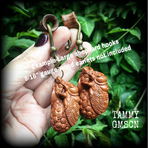 Cicada earrings-Carved wood ear hangers