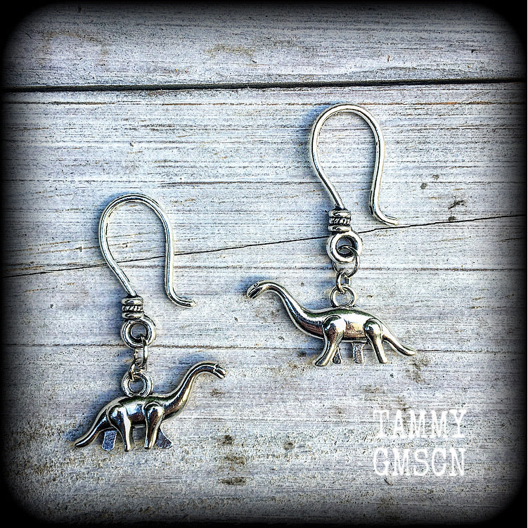 Dinosaur earrings Dinosaur earrings Diplodocus earrings 8 gauge ear hangers Dinosaur jewellery Pierced ears Ear gauges Stocking stuffers Party favours Tunnels Tunnel earrings Tunnel dangles Stretched ears Stretched lobes Gauged earrings Dinosaur jewelry