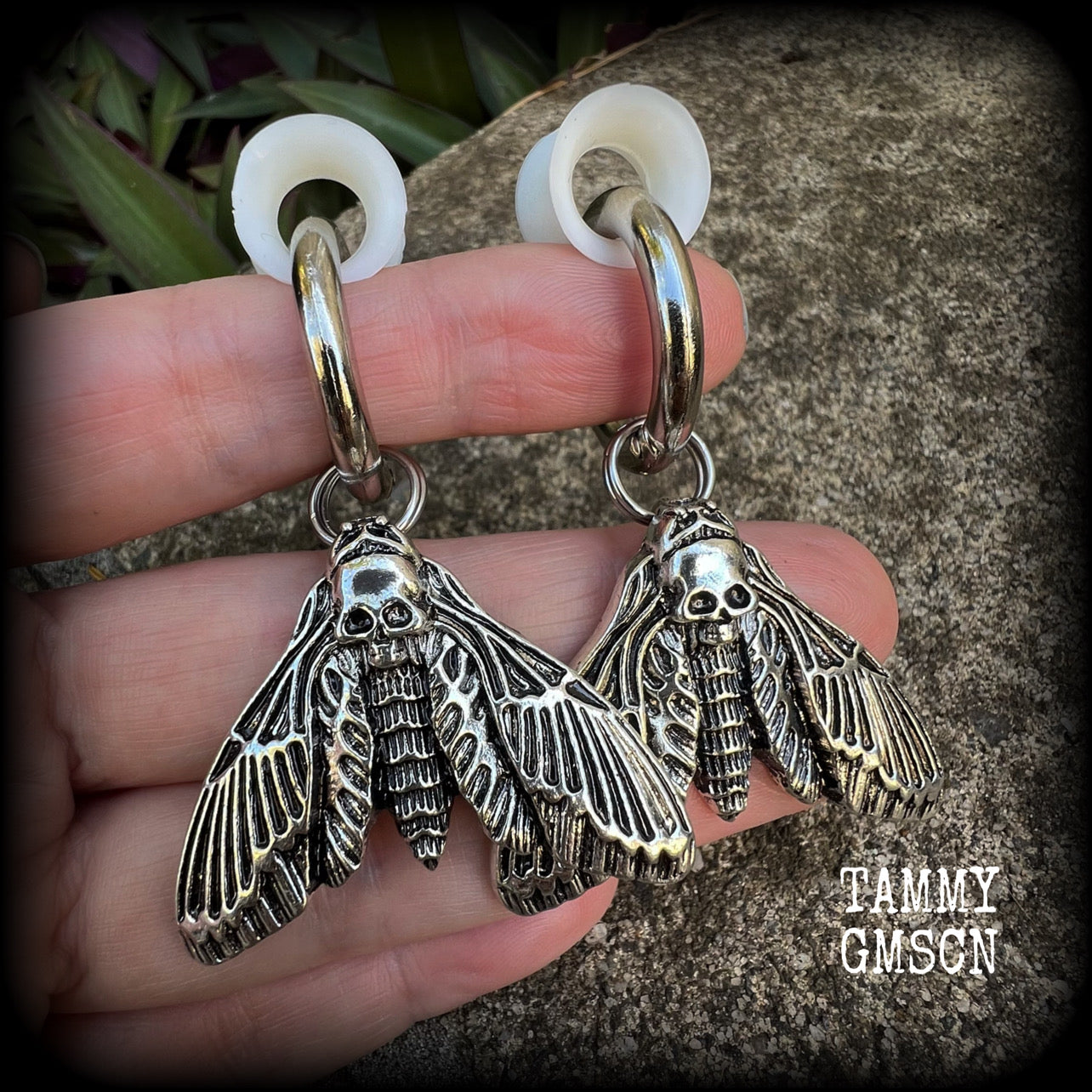 Deaths head moth gauged hoop earrings