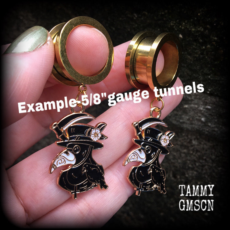 Plague doctor tunnel earrings