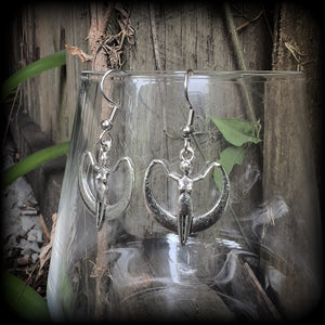 Moon goddess earrings Coven jewelry Witchy jewelry Occult earrings Esoteric earrings 