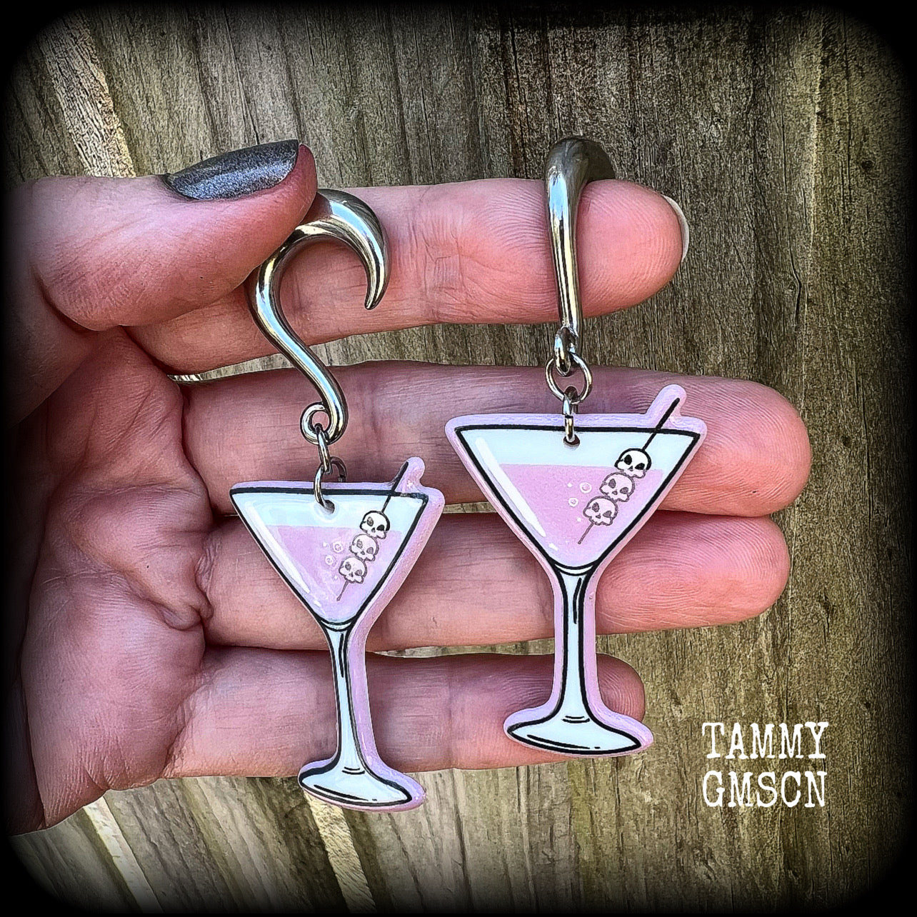 Zombie martini gauged earrings-Halloween earrings