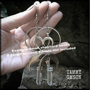 Crescent moon and faux quartz earrings-Shoulder dusters