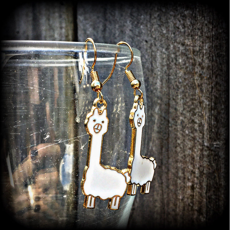 Llama earrings Alapaca earrings Animal earrings Quirky earrings Alapaca jewelry Cute earrings Camels Mammals Pet earrings Gifts for girls Pierced ears Ear gauges Party favours Christmas gifts Birthday gifts