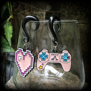 Gamer girl ear gauges-Pixel heart gauged earrings