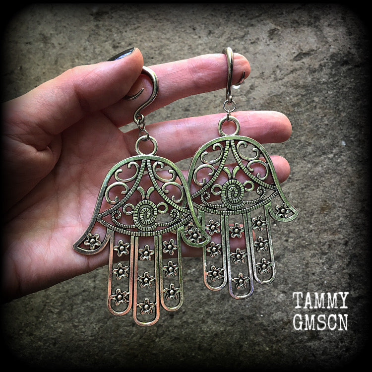 Hamsa hand gauged earrings