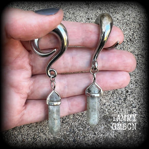 Labradorite gauged earrings-Hanging gauges